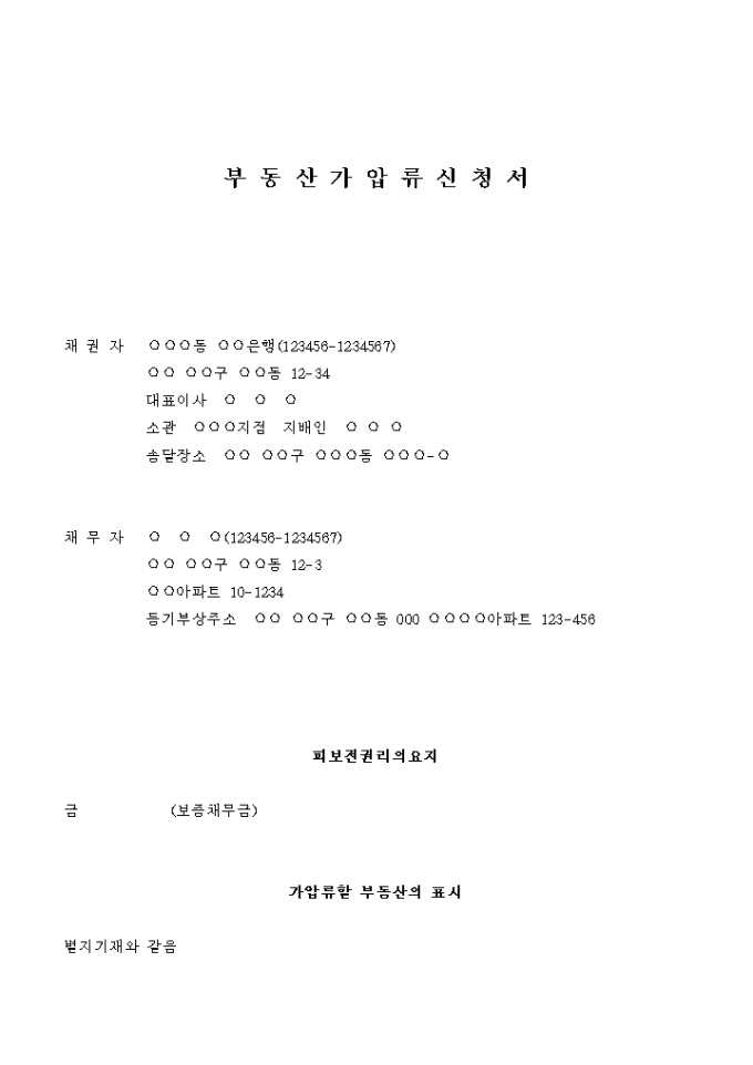 부동산 가압류 신청서(보증채무금의 보전) 미리보기
