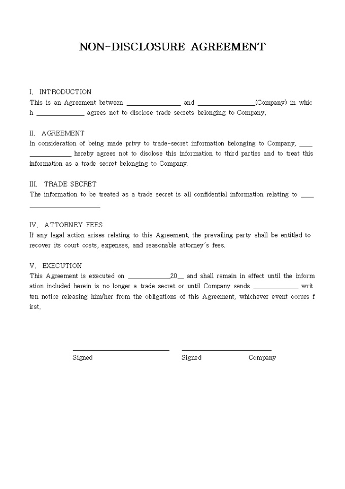 NON-DISCLOSURE AGREEMENT 미리보기