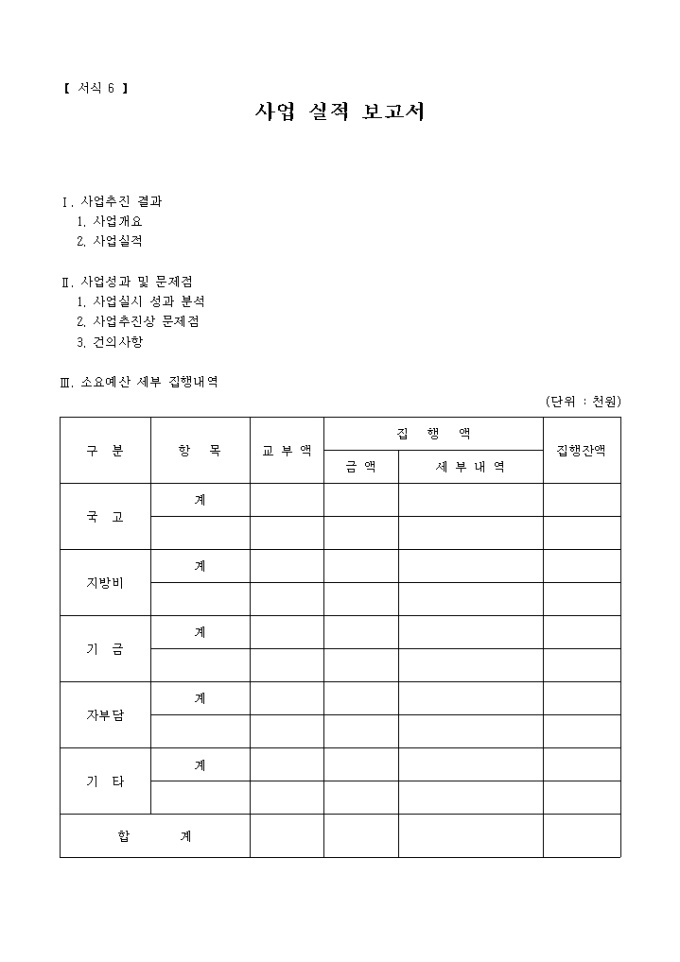 사업 실적 보고서(복권기금사업집행)(서식6) 미리보기