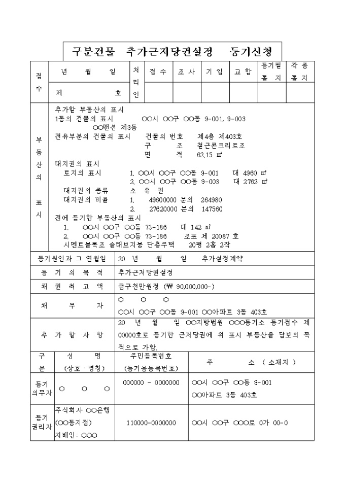 구분건물 추가 근저당권설정 등기 신청서 미리보기