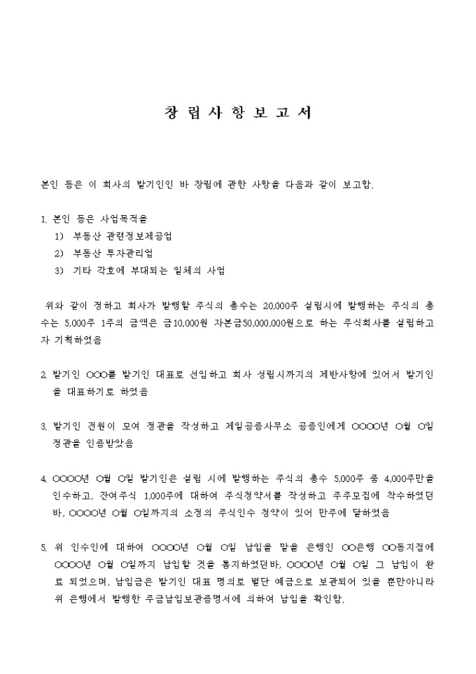 창립사항 보고서(부동산) 미리보기