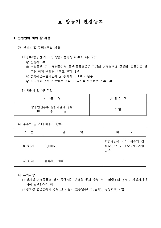 항공기변경등록신청서(2002.9.30.개정(별지 제4호) 미리보기