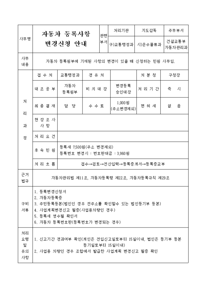 자동차 등록사항 변경신청 안내 미리보기