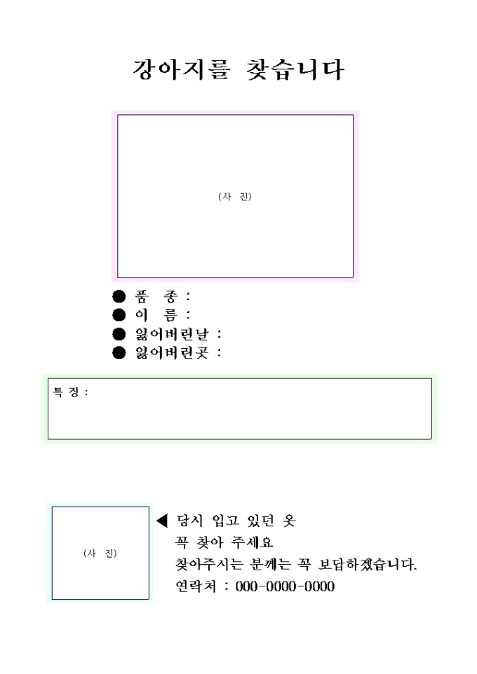공고문_강아지를 찾습니다 미리보기