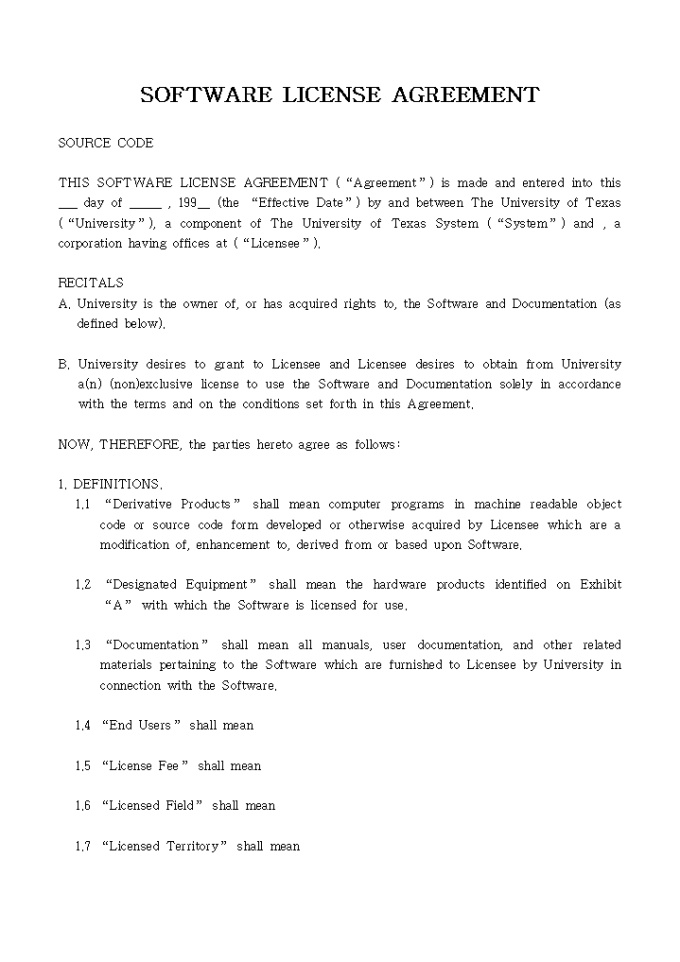 영문소프트웨어라이센스동의서_SOFTWARE LICENSE AGREEMENT 미리보기