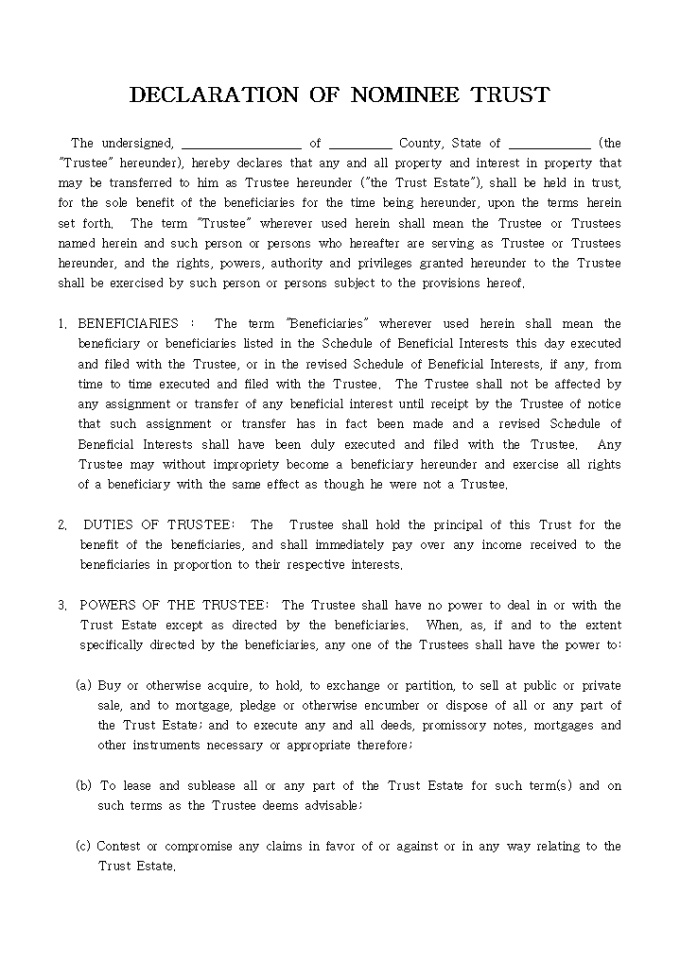 DECLARATION OF NOMINEE TRUST 미리보기
