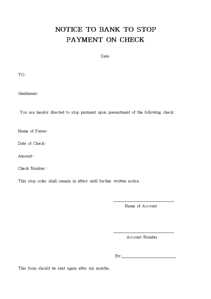 NOTICE TO BANK TO STOP PAYMENT ON CHECK. 미리보기