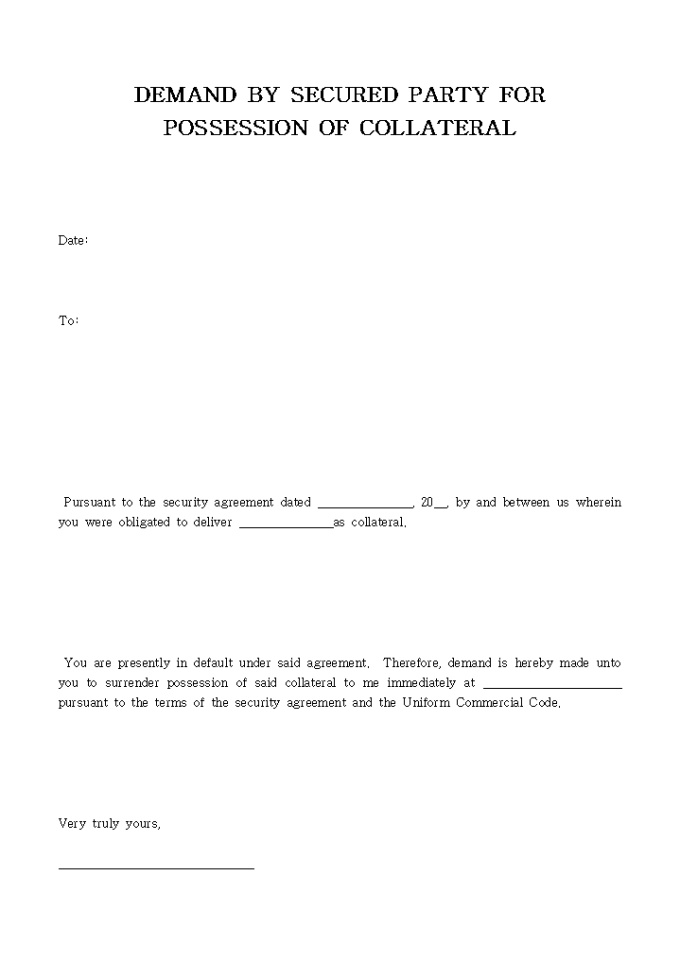 DEMAND BY SECURED PARTY FOR POSSESSION OF COLLATERAL01 미리보기