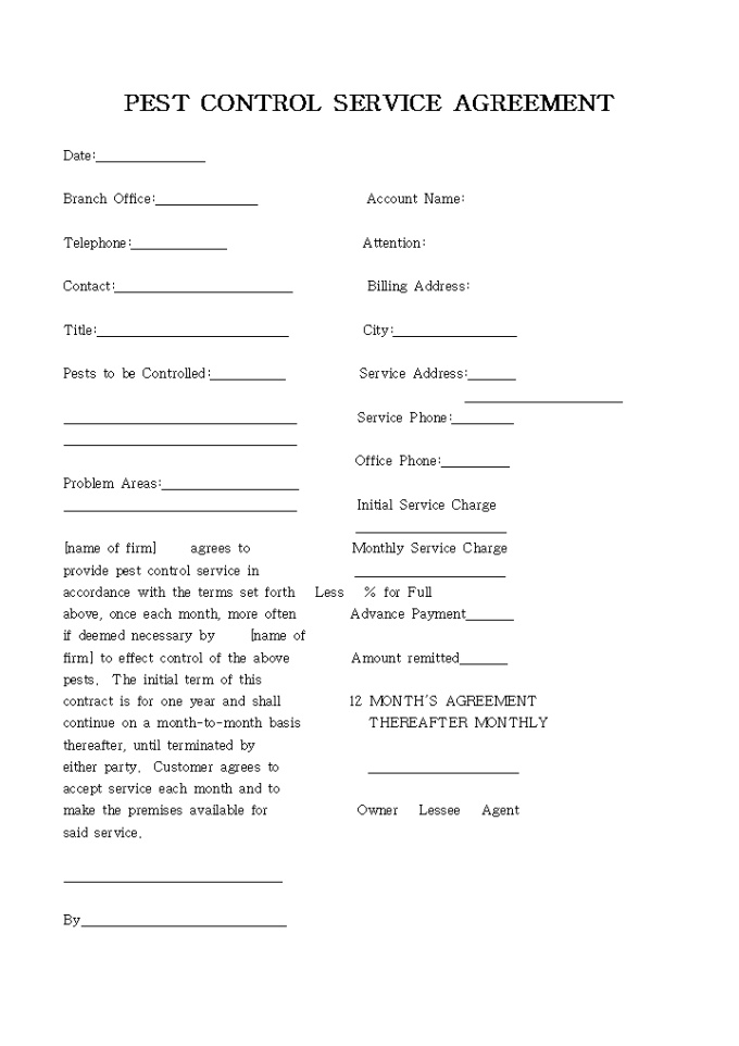 PEST CONTROL SERVICE AGREEMENT 미리보기