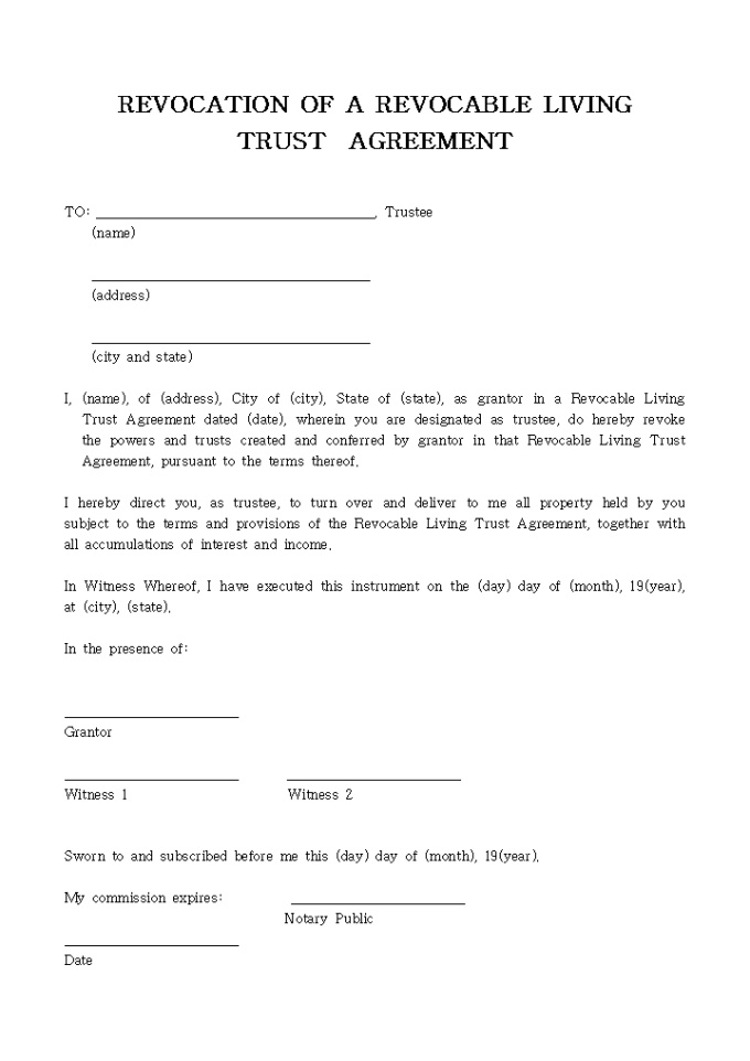 REVOCATION OF A REVOCABLE LIVING TRUST AGREEMENT 미리보기