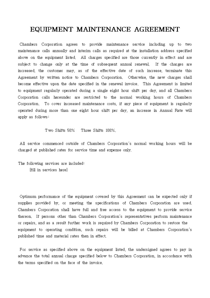 EQUIPMENT MAINTENANCE AGREEMENT 미리보기