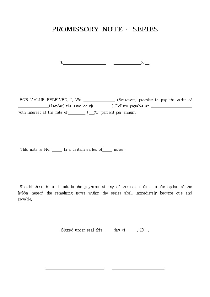 PROMISSORY NOTE - SERIES 미리보기