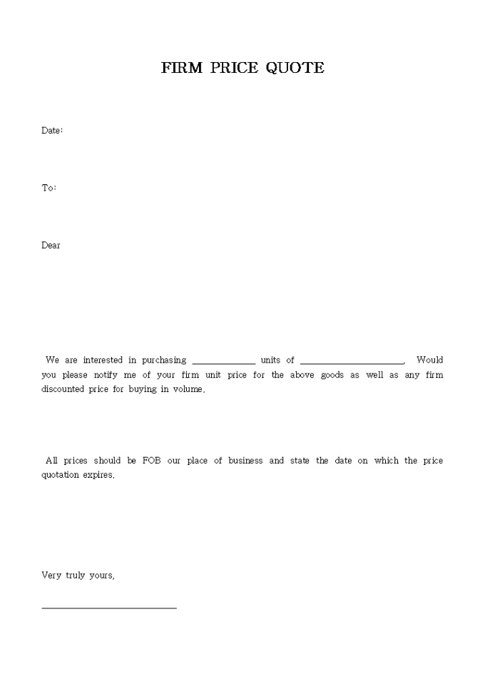 FIRM PRICE QUOTE 미리보기