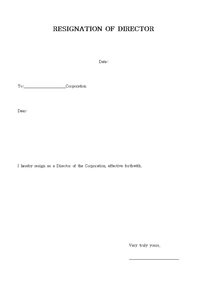 RESIGNATION OF DIRECTOR 미리보기