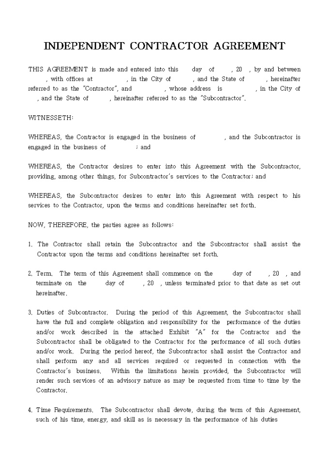 INDEPENDENT CONTRACTOR AGREEMENT 미리보기