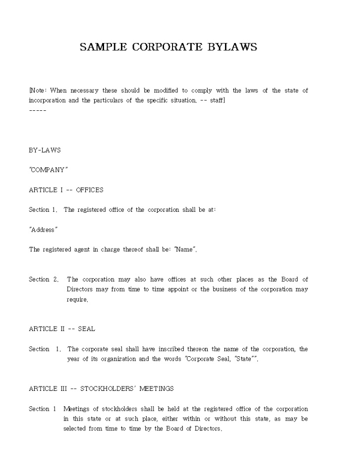 SAMPLE CORPORATE BYLAWS 미리보기