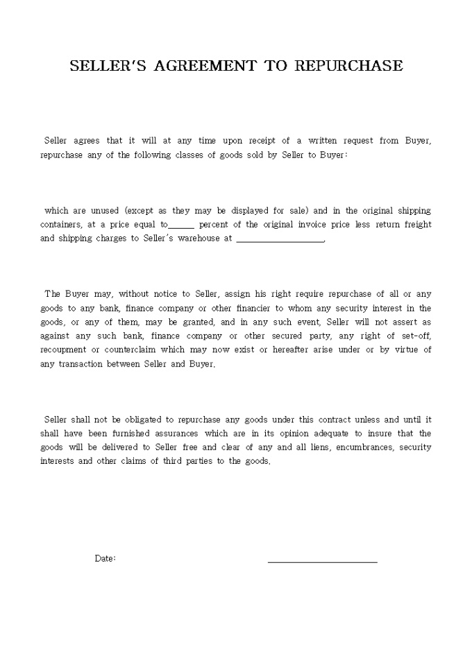 SELLER´S AGREEMENT TO REPURCHASE 미리보기