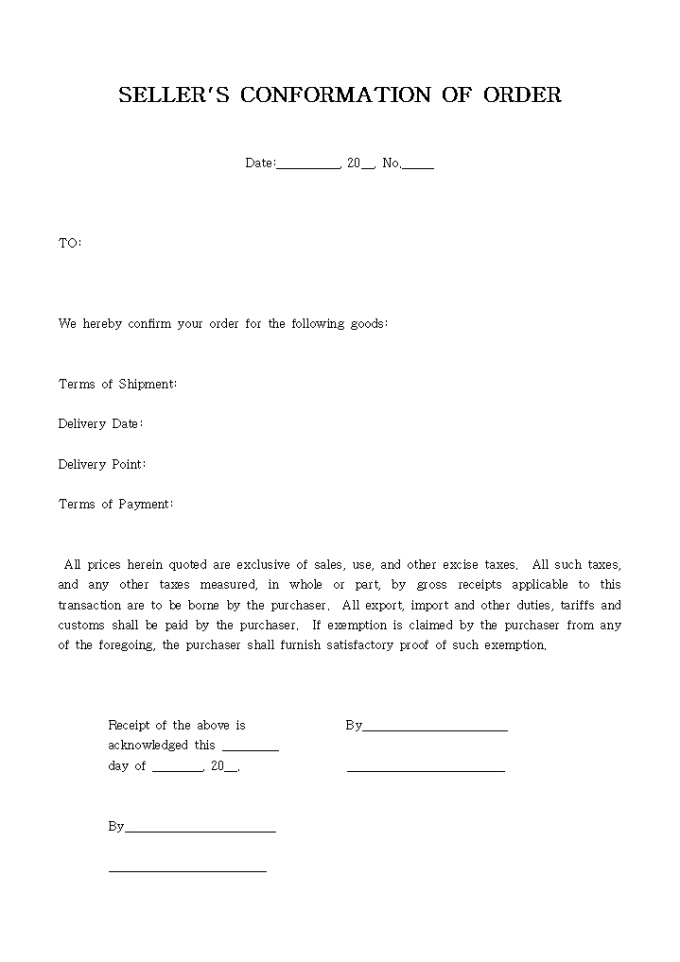 SELLER´S CONFORMATION OF ORDER 미리보기