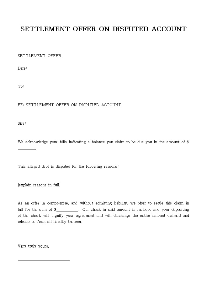SETTLEMENT OFFER ON DISPUTED ACCOUNT 미리보기