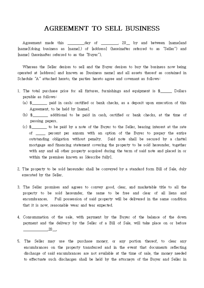 AGREEMENT TO SELL BUSINESS 미리보기