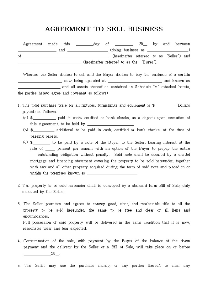 AGREEMENT TO SELL BUSINESS01 미리보기