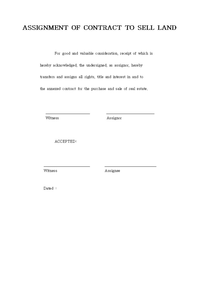 ASSIGNMENT OF CONTRACT TO SELL LAND 미리보기