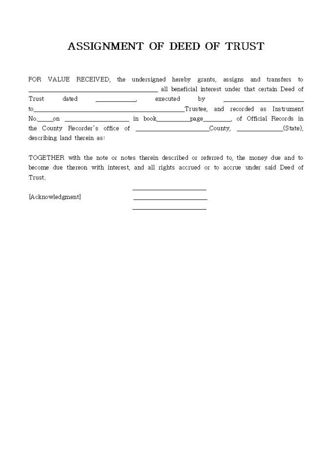 ASSIGNMENT OF DEED OF TRUST 미리보기