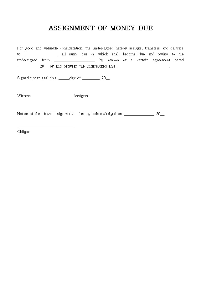 ASSIGNMENT OF MONEY DUE 미리보기