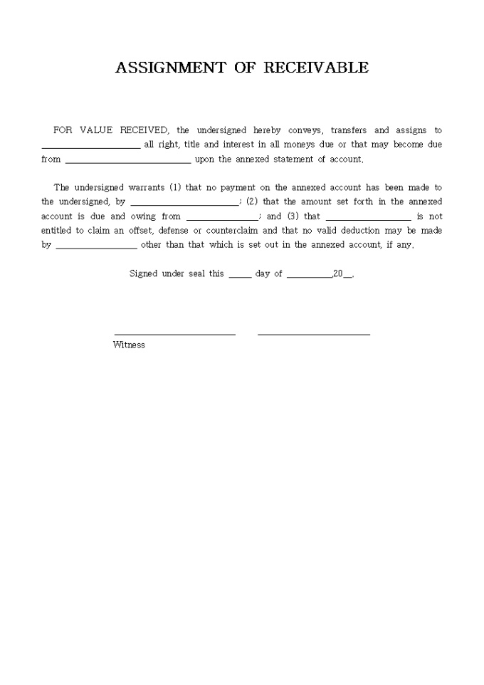 ASSIGNMENT OF RECEIVABLE 미리보기