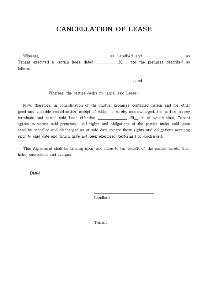 CANCELLATION OF LEASE 미리보기