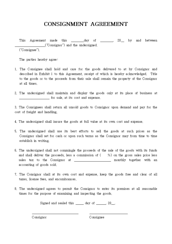 CONSIGNMENT AGREEMENT 미리보기