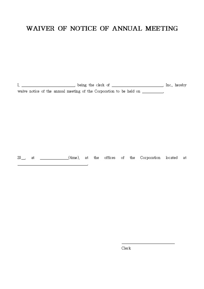 WAIVER OF NOTICE OF ANNUAL MEETING 미리보기
