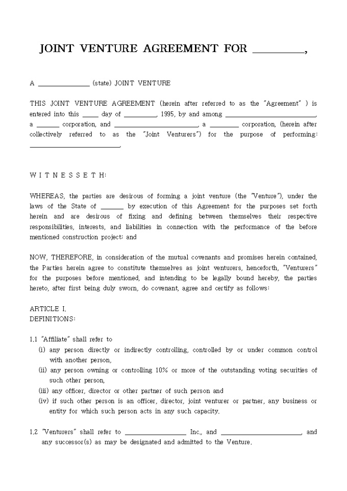 JOINT VENTURE AGREEMENT1 미리보기