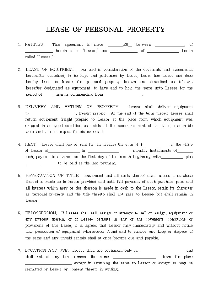 LEASE OF PERSONAL PROPERTY 미리보기