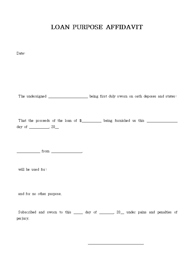 LOAN PURPOSE AFFIDAVIT 미리보기
