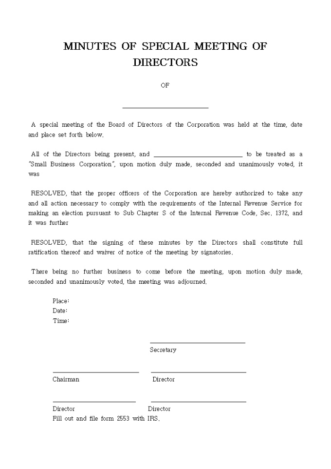 MINUTES OF SPECIAL MEETING OF DIRECT 미리보기