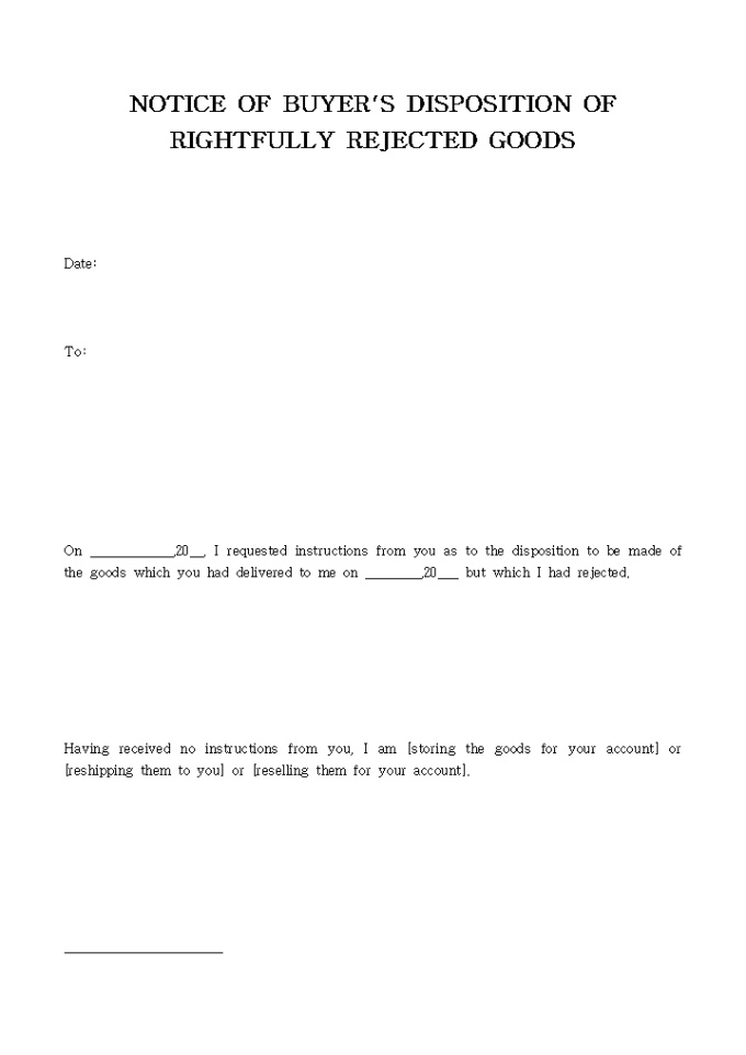 NOTICE OF BUYER´S DISPOSITION OF RIGHTFULLY REJECTED GOODS 미리보기