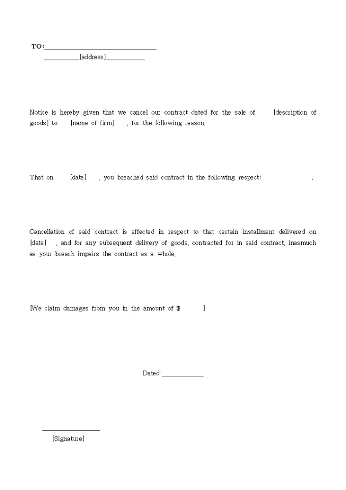 Notice of Cancellation of Contract 미리보기