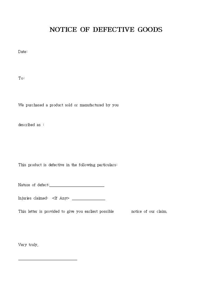 NOTICE OF DEFECTIVE GOODS 미리보기
