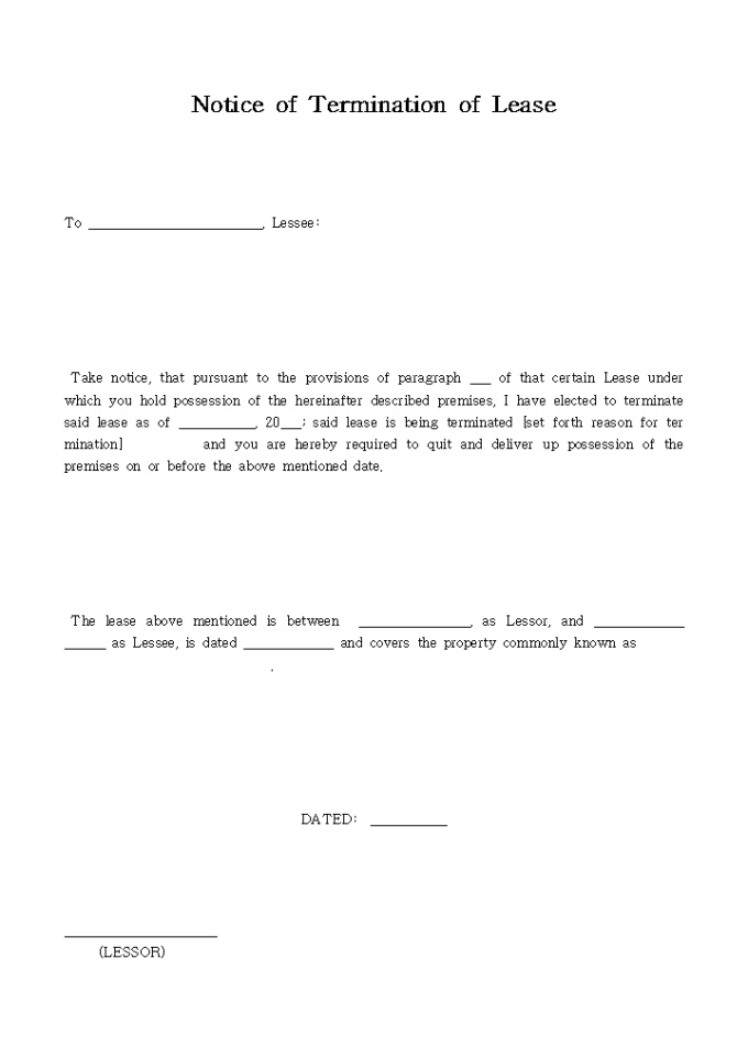 Notice of Termination of Lease 미리보기