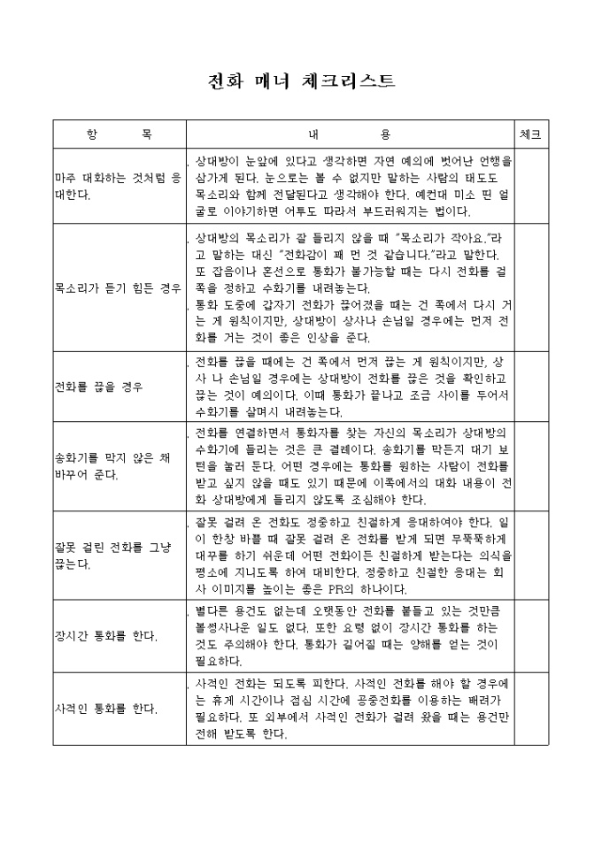 전화 매너 체크리스트 미리보기