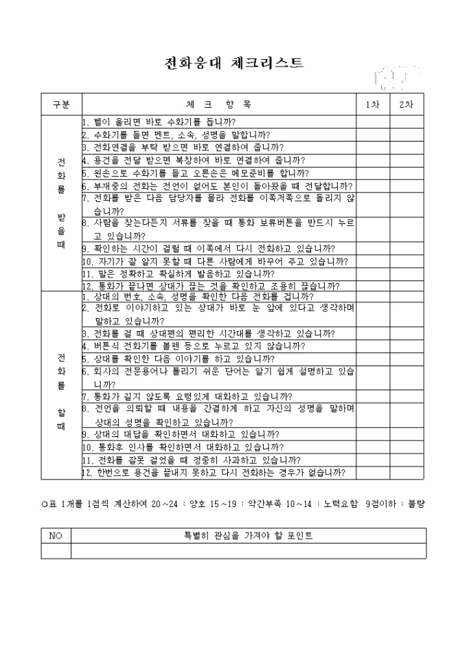 전화응대 체크리스트 미리보기