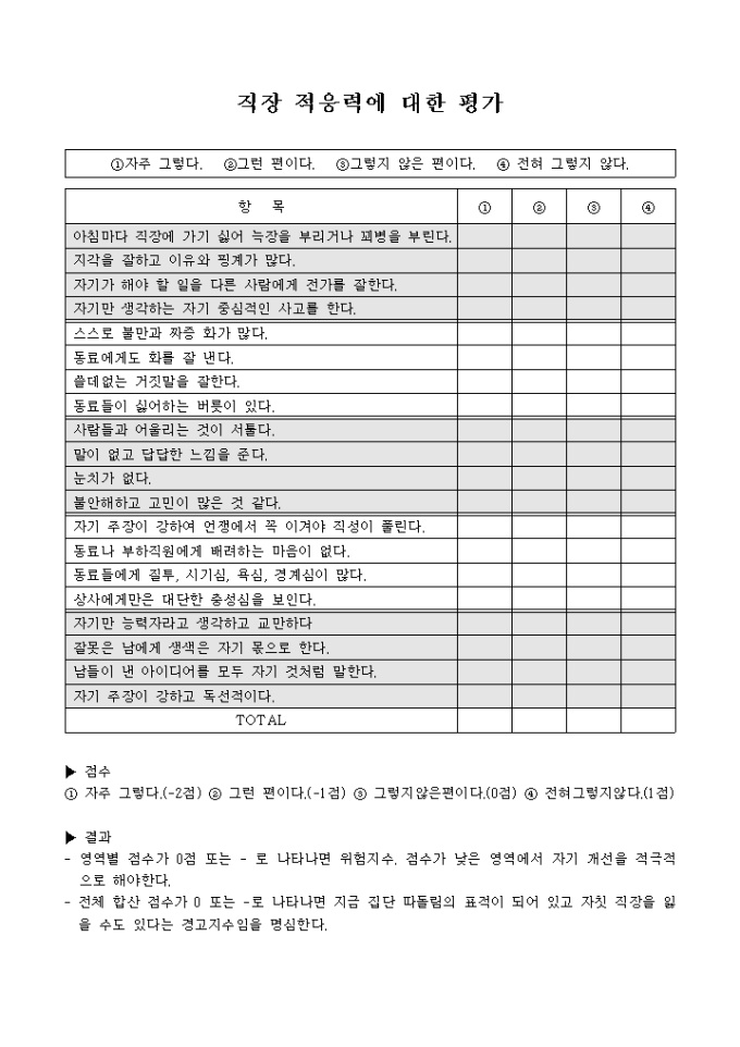 직장 적응력 평가표 미리보기