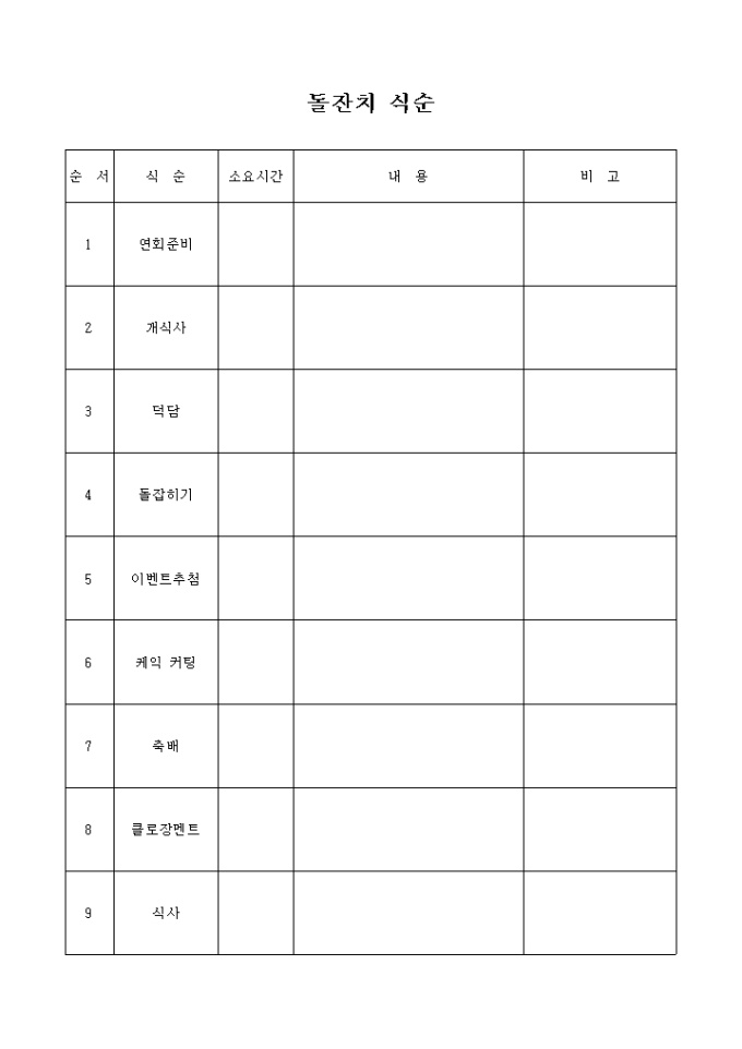 돌잔치 식순 미리보기