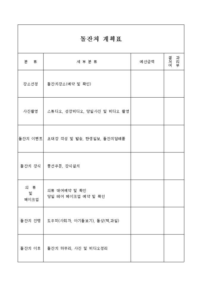 돌잔치 계획표 미리보기