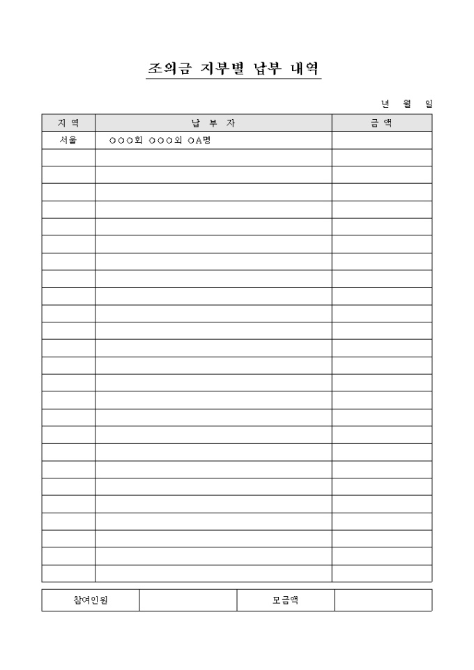 지부별조위금 납부내역 미리보기