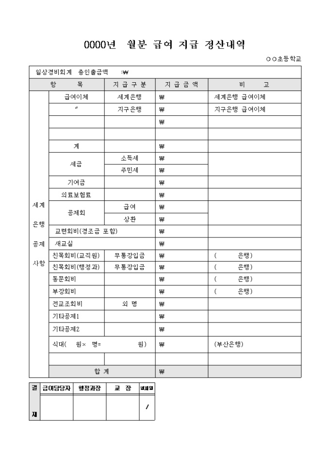 급여 지급 정산내역 미리보기