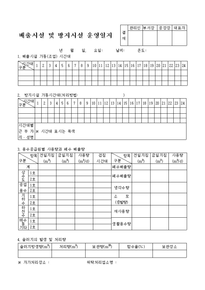 배출시설 및 방지시설 운영일지 미리보기