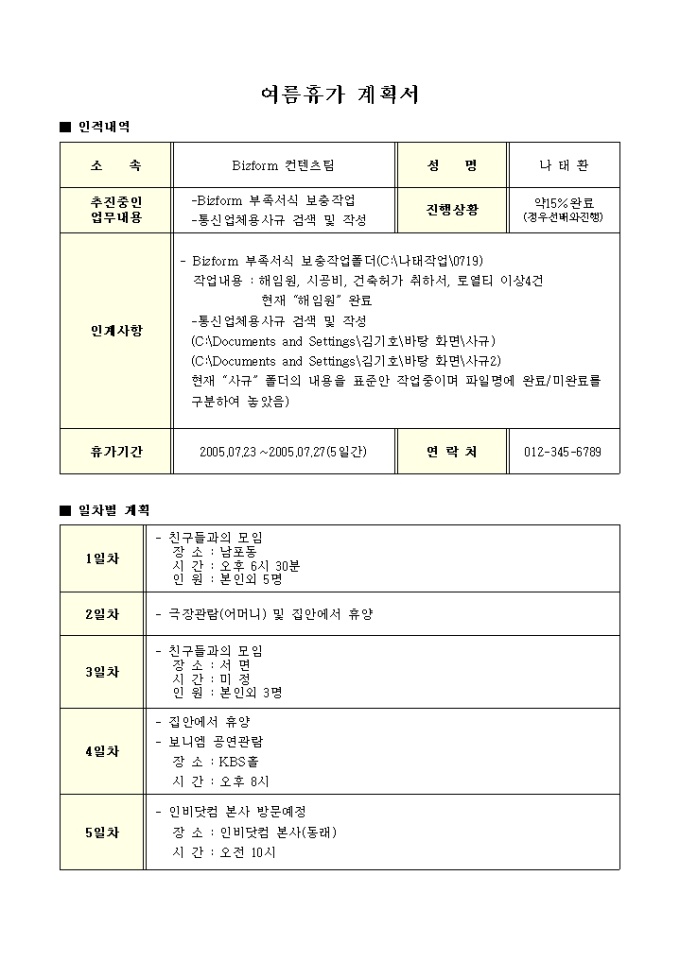 여름휴가계획서(부산 남포동에서놀자) 미리보기