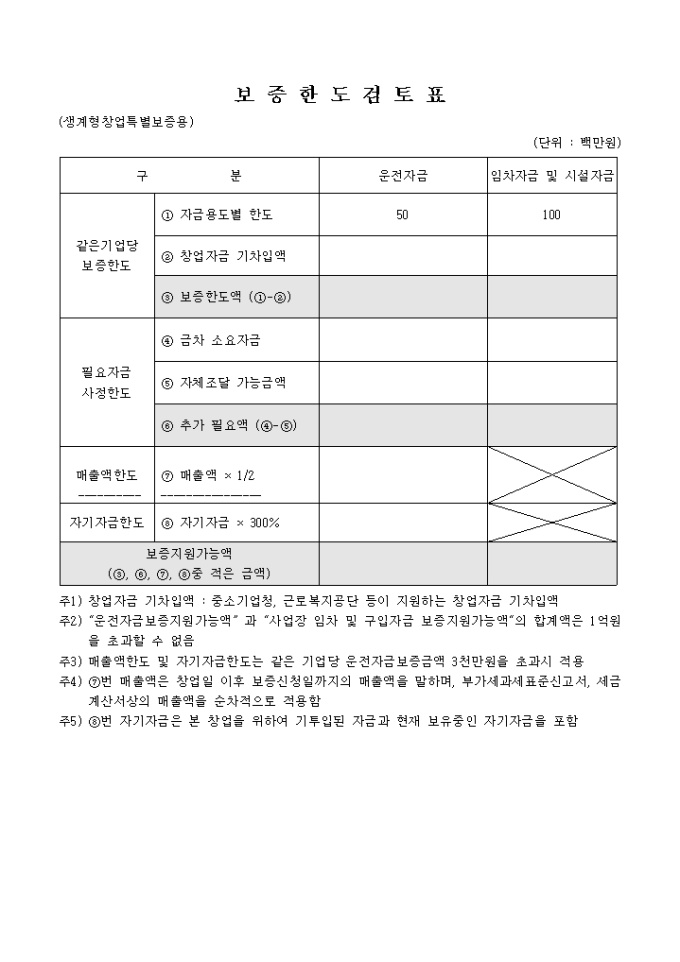 보증 한도 검토표 미리보기